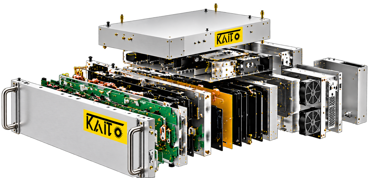 Exploded view of a RAITO fiber laser source showing its internal layers